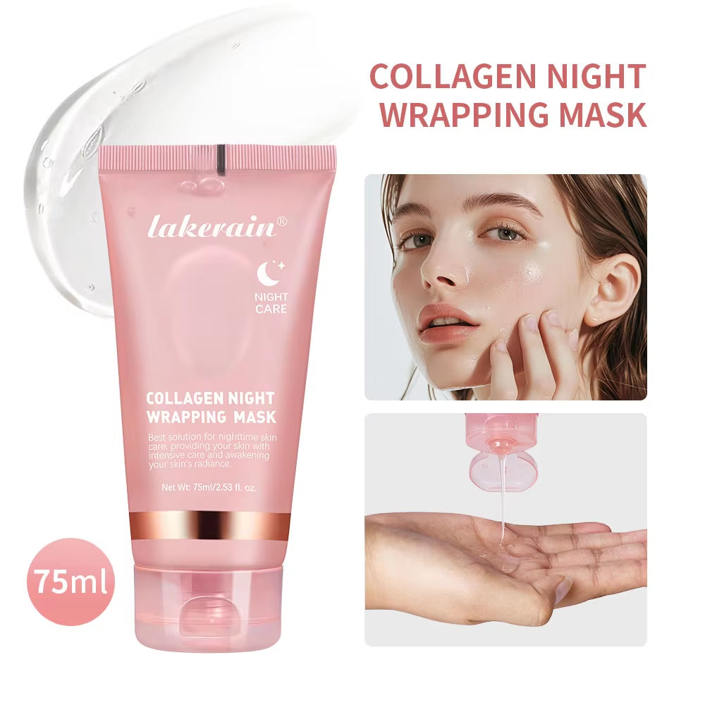 Collagen Peel off Facial Mask Overnight Wrapping Pack Elasticity Hydration Care Reduces Sagging Dullness Hydrolyzed Collagen For