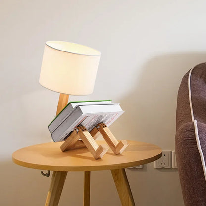 Adjusted Robot Shape Table Lamp E27 Wooden Fabric Bedroom Lamp Fold-Able Desk Light for Living Room Study Room Drop Shipping