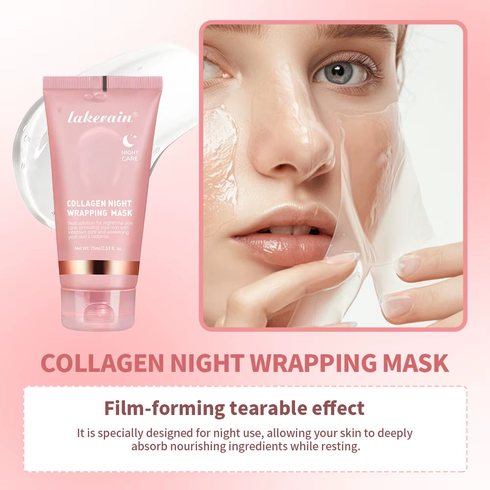 Collagen Peel off Facial Mask Overnight Wrapping Pack Elasticity Hydration Care Reduces Sagging Dullness Hydrolyzed Collagen For