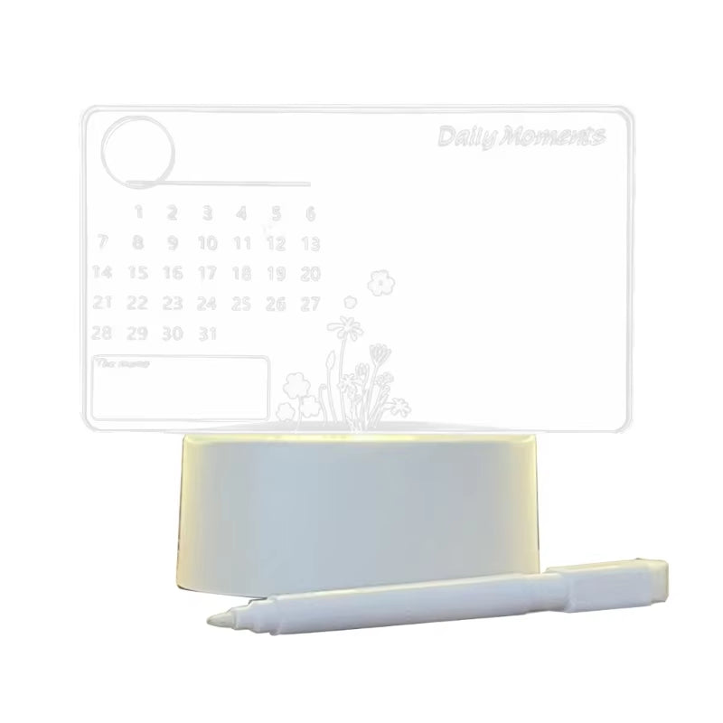 Clear Acrylic Desk Calendar Planner LED Night Light with Stand Erasable Marker Office Calendar Planner