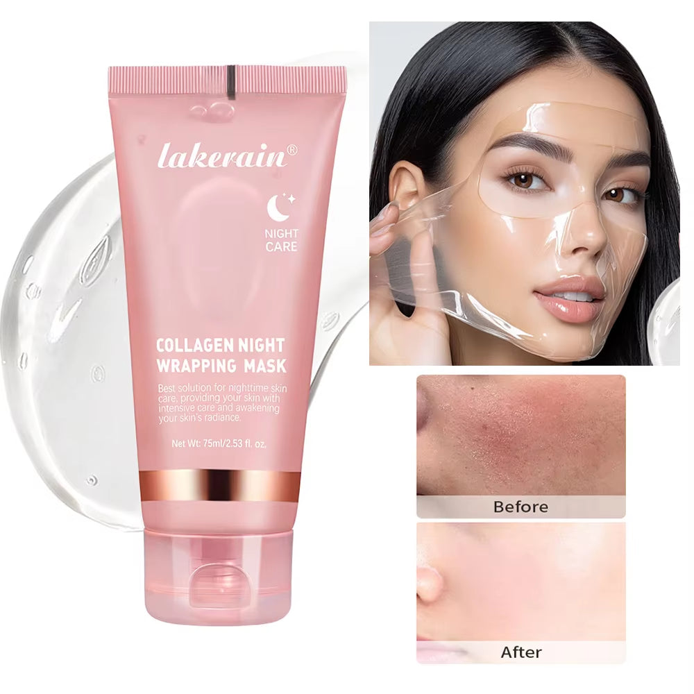 Collagen Peel off Facial Mask Overnight Wrapping Pack Elasticity Hydration Care Reduces Sagging Dullness Hydrolyzed Collagen For